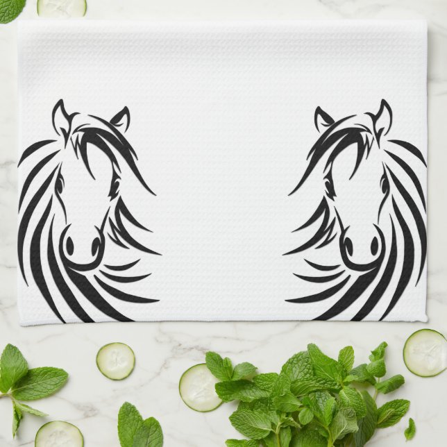 Linge De Cuisine Tête de cheval noir (Plié)