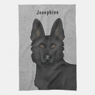 Linge De Cuisine Tête de chien de berger allemand noir et nom gris