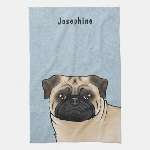 Linge De Cuisine Tête de Pug de dessin animé de faon mignon gros pl