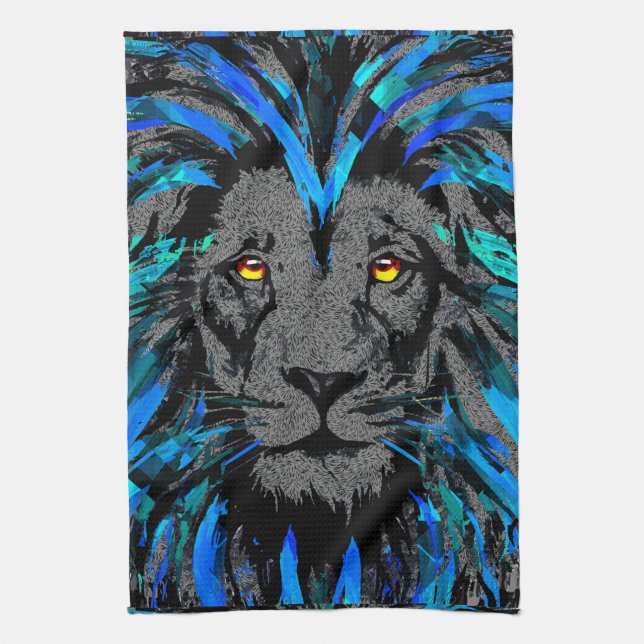 Linge De Cuisine Tête Lion Bleue - Portrait Lion - Visage Lion (Vertical)
