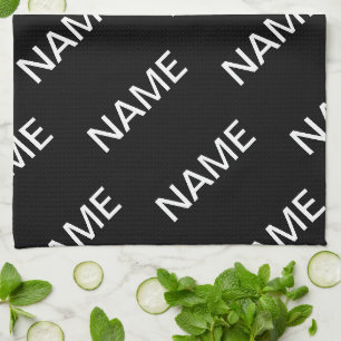 Linge De Cuisine Texte personnalisable Moderne Gras Noir & Blanc