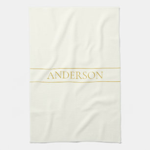 Linge De Cuisine Texte personnalisable simple et élégant   Or blanc