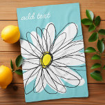 Linge De Cuisine Texte personnalisé Aqua et Jaune Whimsical Daisy<br><div class="desc">Un morceau d'art zen et fantaisiste,  hipster. Vous pouvez ajouter un nom,  un monogramme ou un autre texte personnalisé. Si vous avez besoin de déplacer l'art autour,  cliquez sur le bouton personnaliser pour apporter des modifications.</div>