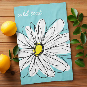 Linge De Cuisine Texte personnalisé Aqua et Jaune Whimsical Daisy