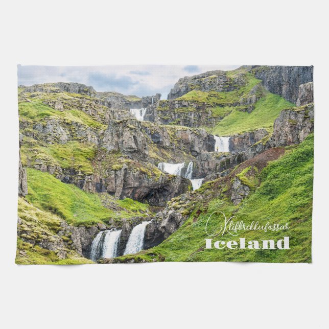 Linge De Cuisine Texte personnalisé Klifbrekkufossar, Islande (Horizontal)