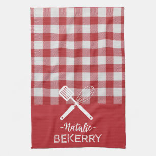 Linge De Cuisine Texte personnalisé Tartan classique tendance rouge