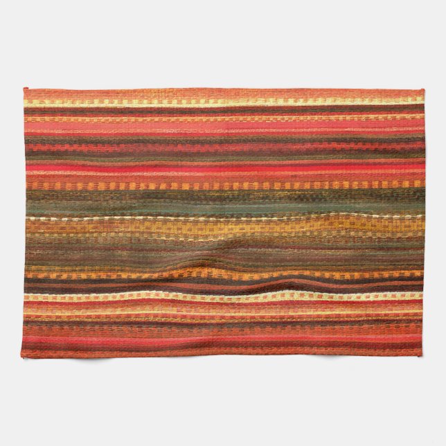 Linge De Cuisine Textile Matériau Rayures Rouge Orange et Vert (Horizontal)