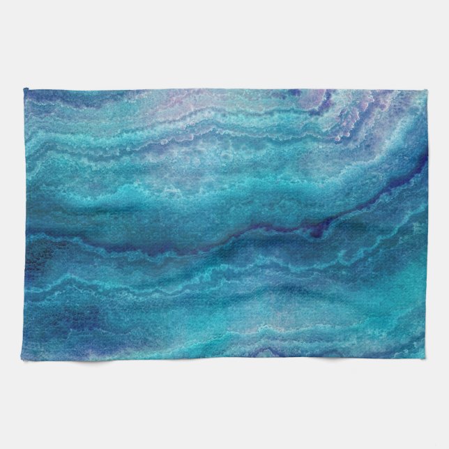 Linge De Cuisine Texture de l'Agate Vert de la Mer Bleue (Horizontal)