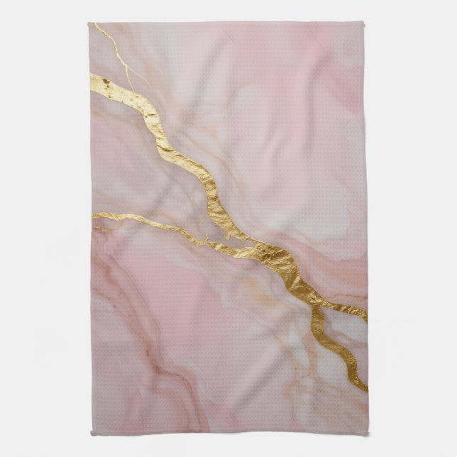 Linge De Cuisine Texture de marbre doré et rose (Vertical)