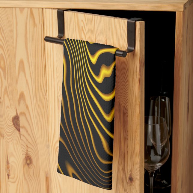 Linge De Cuisine Texture de tourbillons noir jaune or (Pliage en tiers)