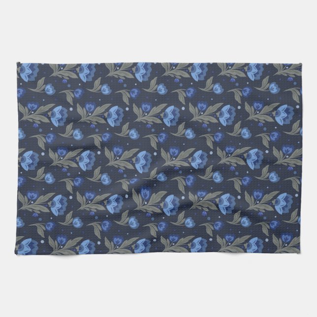 Linge De Cuisine Texture florale d'art populaire rustique (Horizontal)