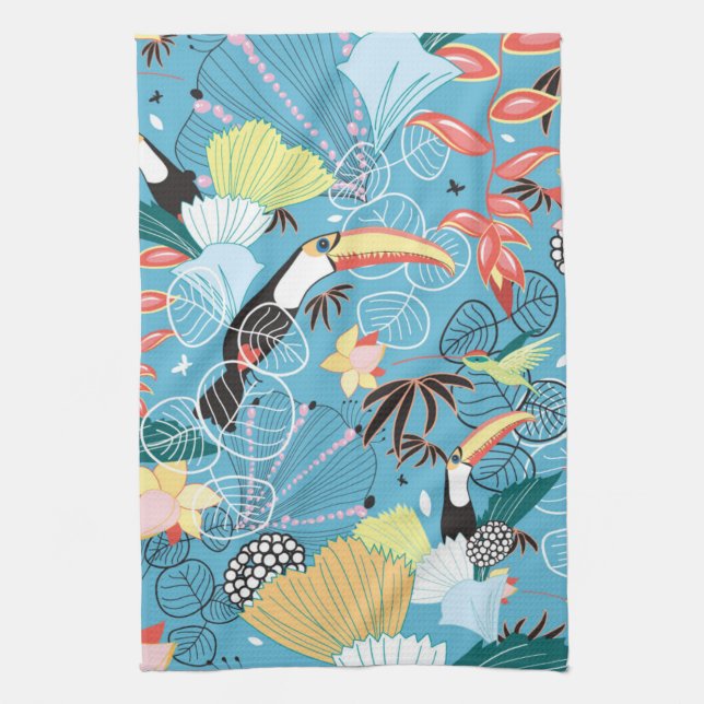 Linge De Cuisine Texture tropicale avec Toucans et Hummingbirds (Vertical)