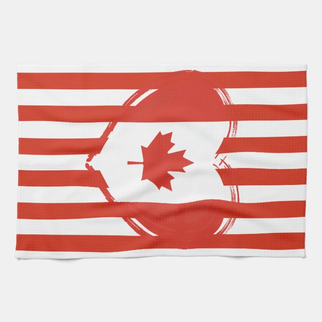 Linge De Cuisine Thanksgiving Canada - Coeur rouge et rayures (Horizontal)