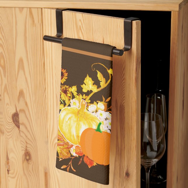 Linge De Cuisine Thanksgiving Citrouille avec Autumn Leaves Holiday (Pliage en tiers)