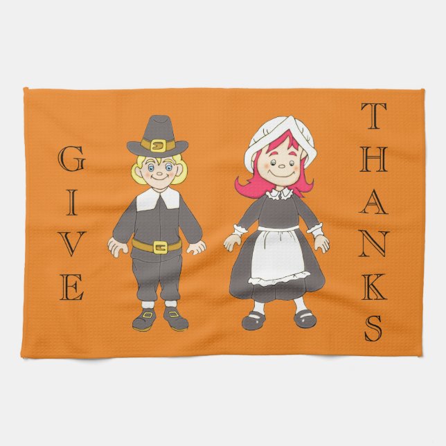 Linge De Cuisine Thanksgiving Pilgrim Garçon Et Fille (Horizontal)
