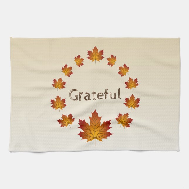 Linge De Cuisine Thanksgiving Wreath Grateful Simple Feuilles d'éra (Horizontal)