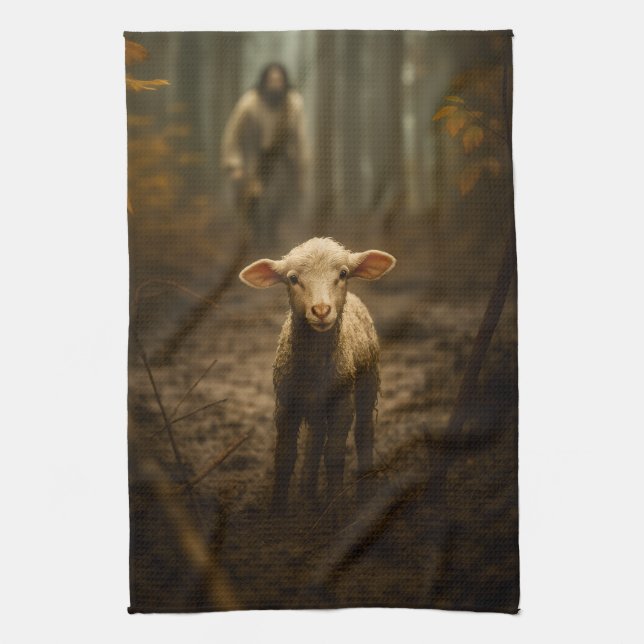 Linge De Cuisine The Good Shepherd and the Lost Lamb – Jesus & Lamb (Vertical)