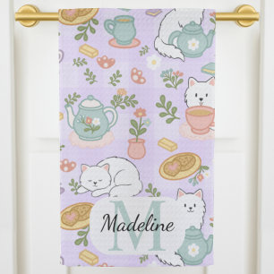 Linge De Cuisine Thé personnalisé & Monogramme de chat de boulanger