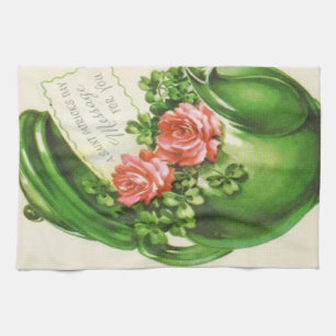 Linge De Cuisine Théière verte rose trèfle Saint-Patrick