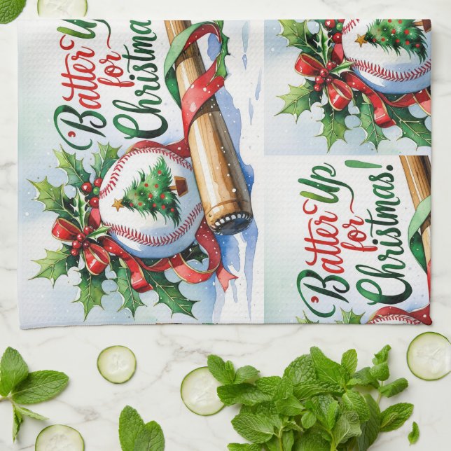 Linge De Cuisine Thème de Noël du baseball (Plié)