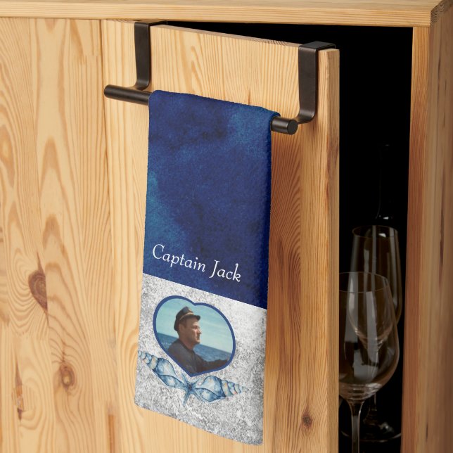 Linge De Cuisine Thème nautique Bleu de la Marine Coques photo Aqua (Pliage en tiers)