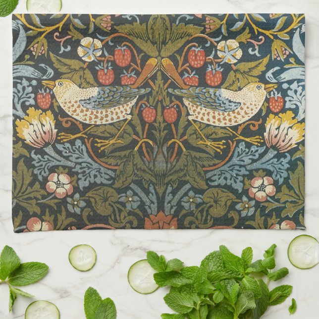 Linge De Cuisine Thiers de fraises William Morris Motif antique (Plié)