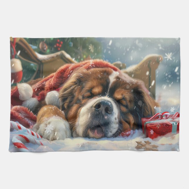 Linge De Cuisine Tibétain Mastiff Chien Fête de Noël (Horizontal)