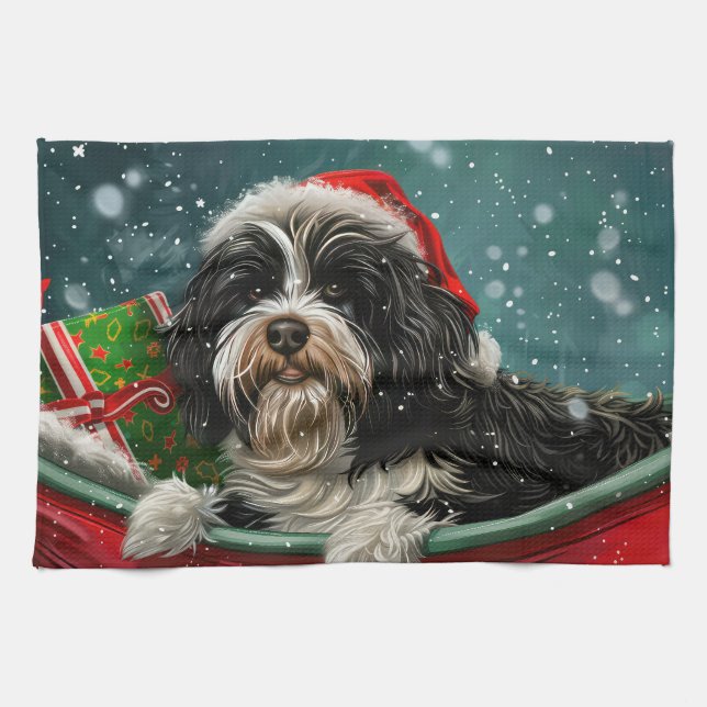 Linge De Cuisine Tibétain Terrier Chien Noël Festif (Horizontal)