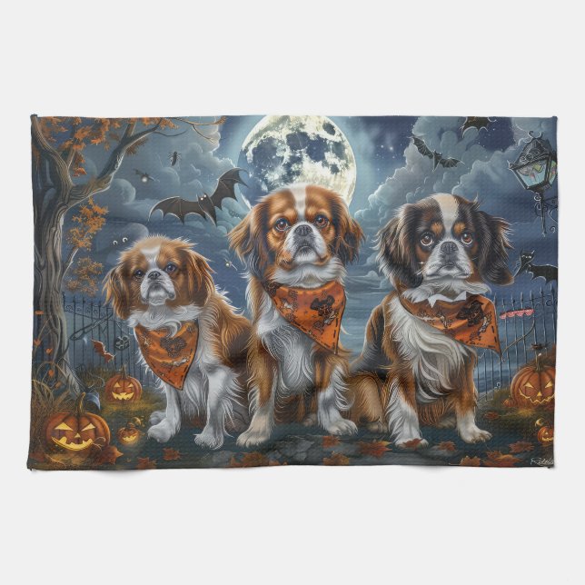 Linge De Cuisine Tibetan Spaniel Halloween Épouvantable  (Horizontal)