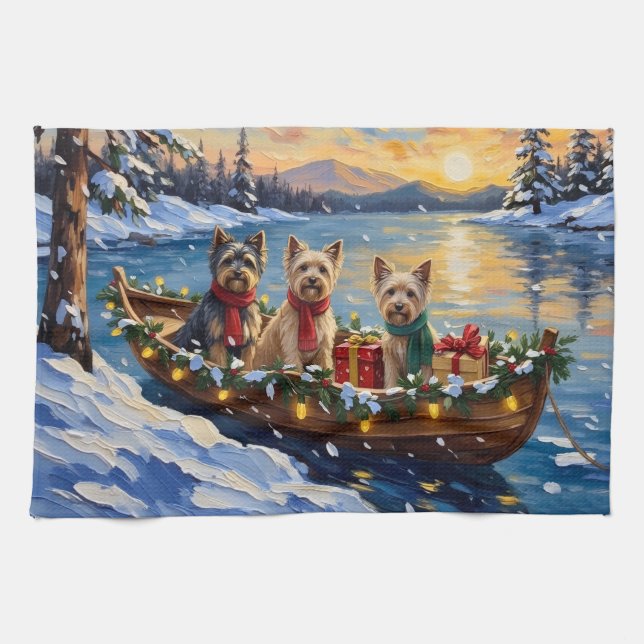 Linge De Cuisine Tibetan Terrier Christmas Boat Holiday (Horizontal)