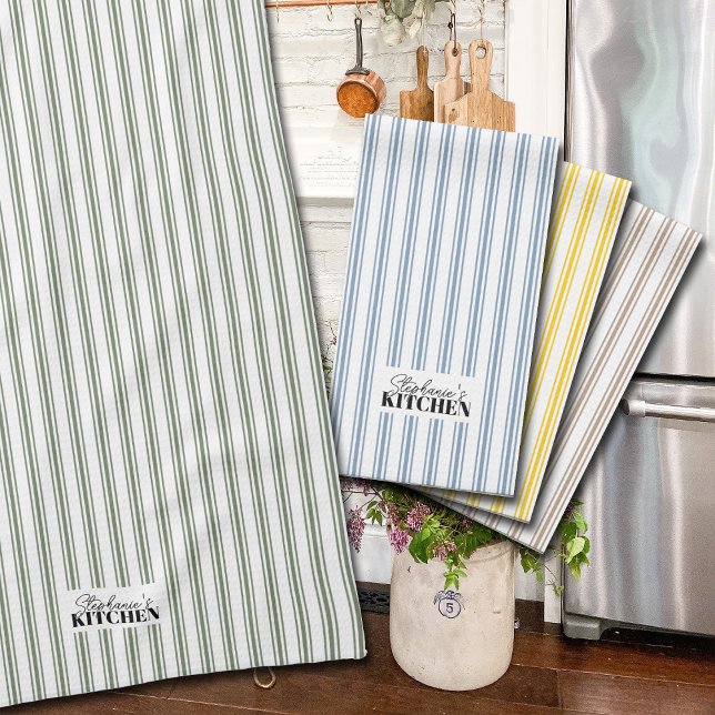 Linge De Cuisine Ticking Stripe Vintage Farmhouse Sage (Vintage ticking stripes in sage green will add a touch of charm to your kitchen design. 
)