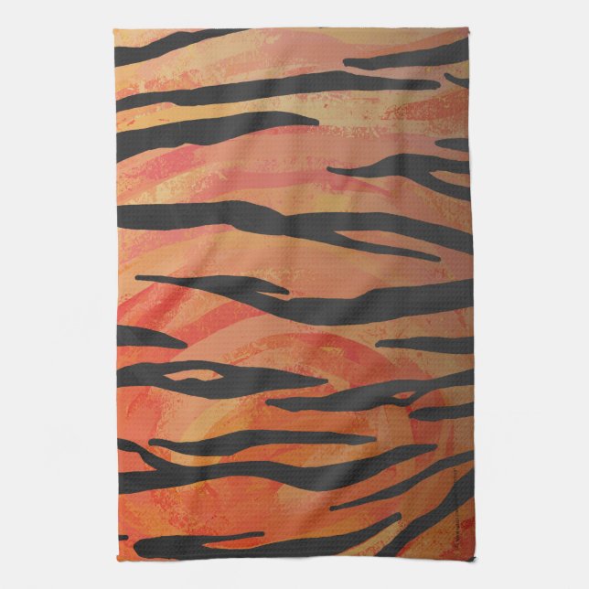 Linge De Cuisine Tiger chaud orange et noir (Vertical)