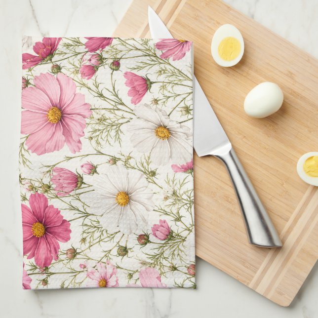 Linge De Cuisine Tiges de fleurs de cosmos aérées (Quart Plié)