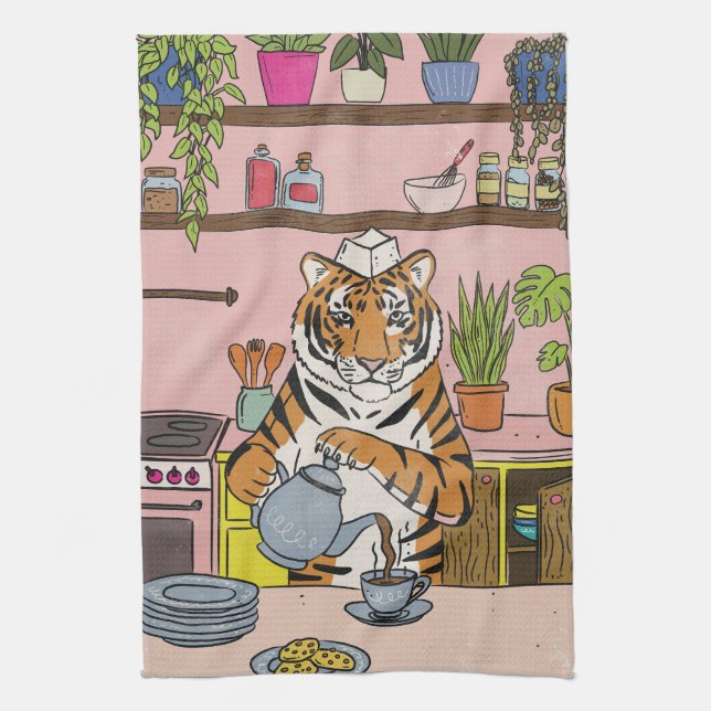 Linge De Cuisine Tigre faisant du thé (Vertical)