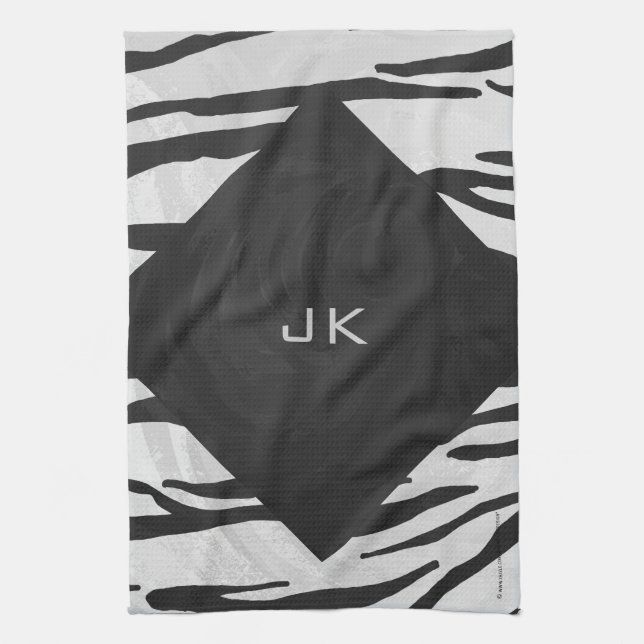 Linge De Cuisine Tigre Monogramme noir et blanc (Vertical)