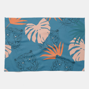 Linge De Cuisine Tigres tropicaux Feuilles Bleu profond