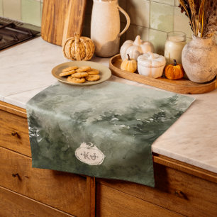 Linge De Cuisine Timbre de nature à monogramme   Nom personnalisé