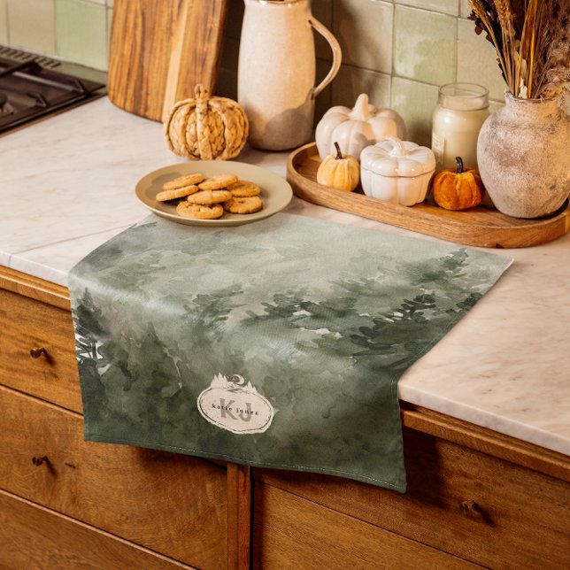 Linge De Cuisine Timbre de nature à monogramme | Nom personnalisé (Créateur téléchargé)