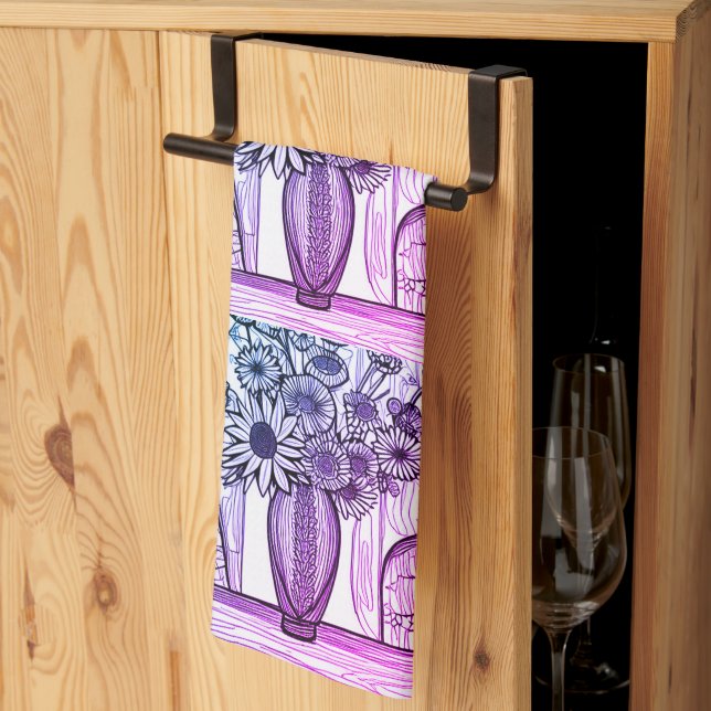Linge De Cuisine Tirage Abstrait Art Floral Bleu violet (Pliage en tiers)