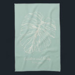 Linge De Cuisine Tirage personnalisé de la ligne de feuille Monster<br><div class="desc">Dessin simple et élégant d'une feuille de monstère,  personnalisé avec votre nom et votre date (mariage,  fiançailles ou autre date significative - ou vous pouvez laisser la date vide.)</div>