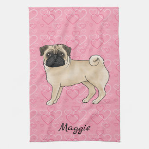 Linge De Cuisine Tireur Carlin Chien Mops Mignons Et Coeurs Roses A