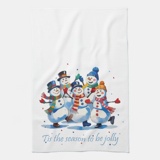 Linge De Cuisine Tis the Season to be Jolly Dancing Jolly Snowmen (Vertical)