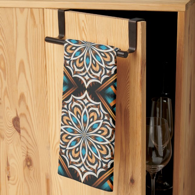 Linge De Cuisine Tissage Mandala de Fleurs (Pliage en tiers)