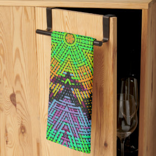 Linge De Cuisine Tisser Mandala vert orange et violet