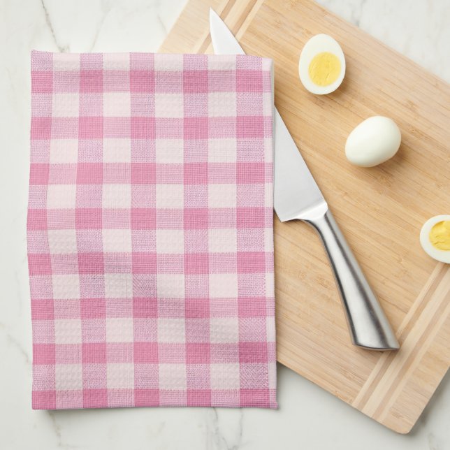 Linge De Cuisine Tissu à motif gingham rose bébé (Quart Plié)
