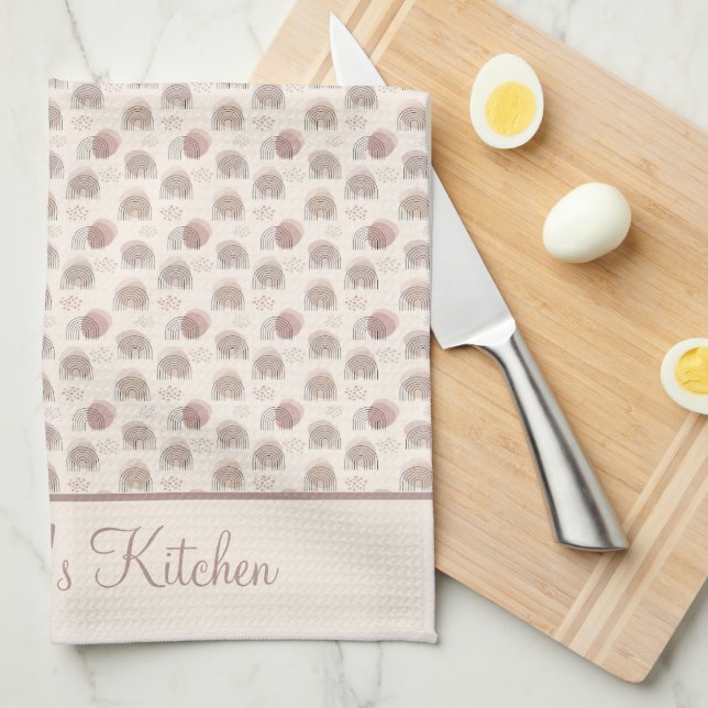 Linge De Cuisine Tissu Brodé Bohème Arc-en-ciel Abstrait Beige Crèm (Quart Plié)