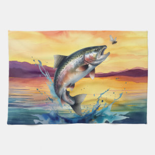 Linge De Cuisine Tissu de cuisine coloré sautant truites pêche KHS
