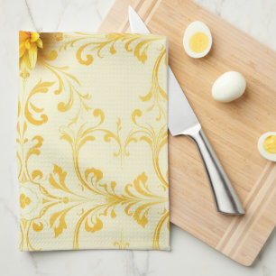 Linge De Cuisine Tissu de cuisine de Pâques en damas de tulipe jaun