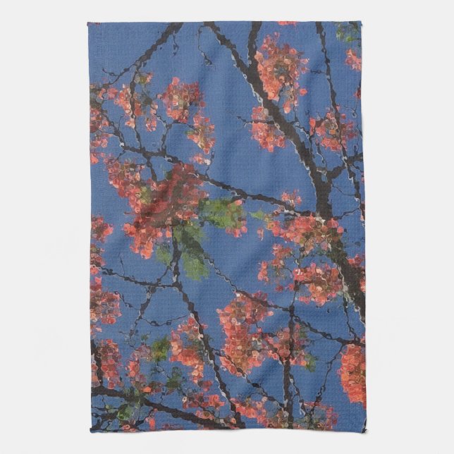 Linge De Cuisine Tissu floral, bleu (Vertical)
