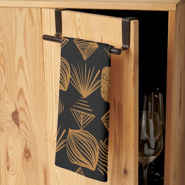 Linge De Cuisine Tissu Tribal des Caraïbes : Noir, Or (Pliage en tiers)